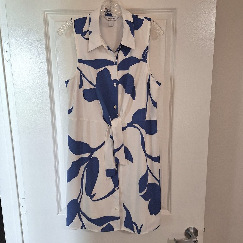 Nine West Sleeveless Print Front-Tie Sheath Dress